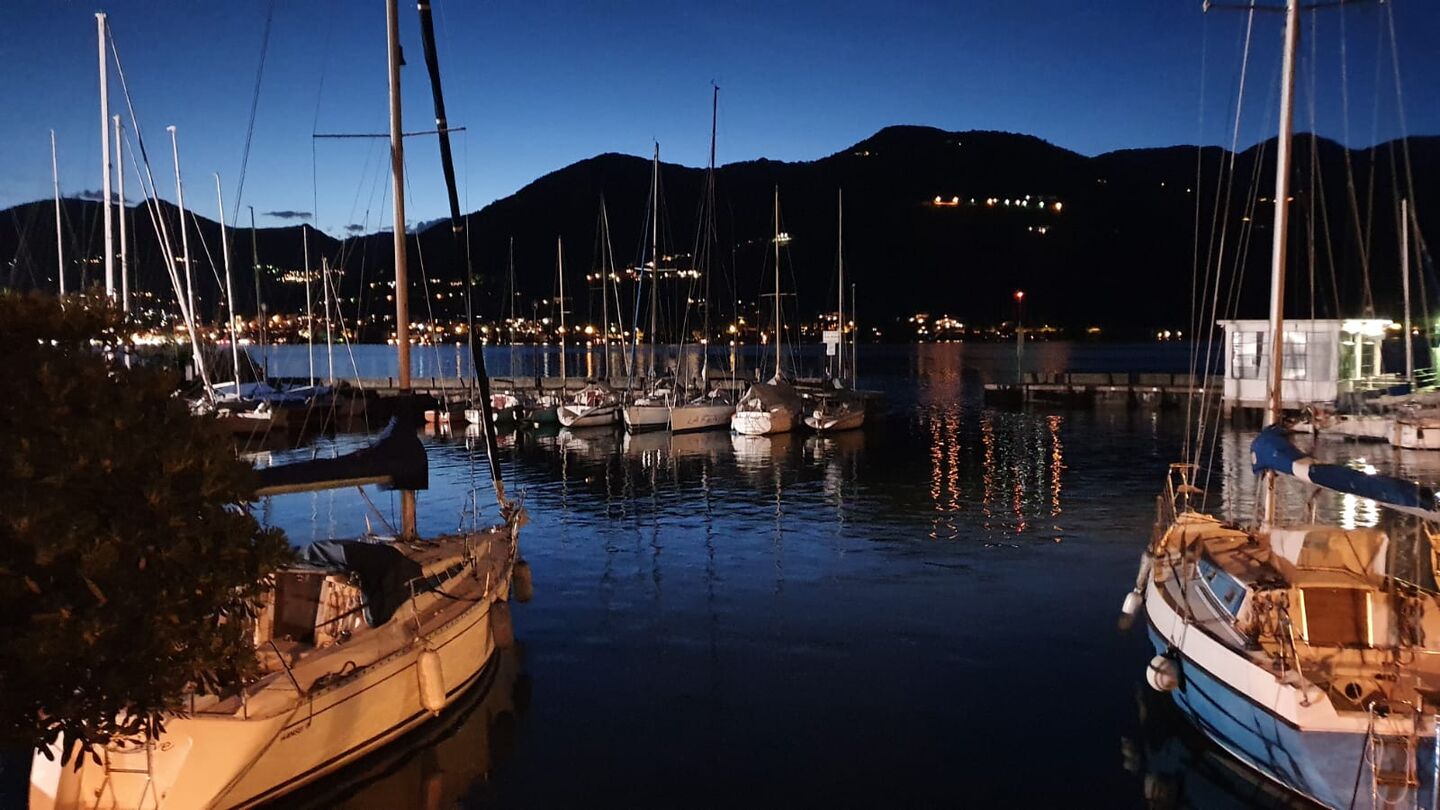Lake Garda harbour at night